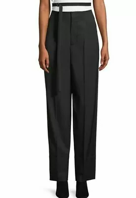 NWT HELMUT LANG Size 0 Black High-Waist Relaxed Wide-Leg Wool Pants $450 • $179.99