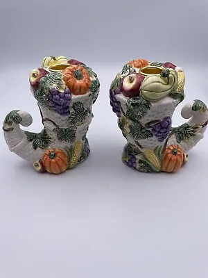 Fitz And Floyd Omnibus Harvest Bounty Cornucopia Thanksgiving Candle Holder’s • $19.99