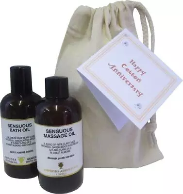 Cotton 2nd Anniversary Romantic Gift. Sensuous Bath & Massage Oils In Cotton Bag • £14.99