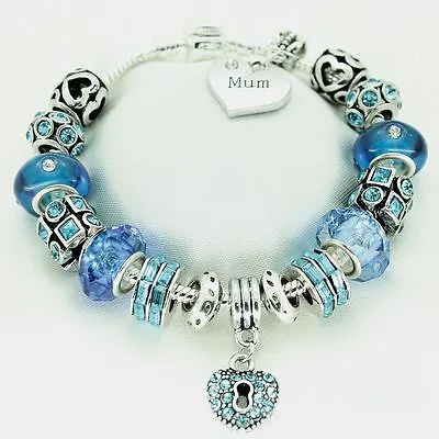 PERSONALISED Bracelet Blue Beads Birthday Gifts Mum Nan Sister Daughter Niece • £13.95