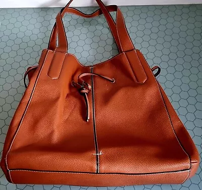 M&S COLLECTION Genuine LEATHER Tan Coloured TOTE BAG Mag Fasten VGC • £14.99