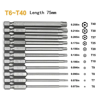 11x Torx Star Head Hex Shank Screwdriver Drill Bit Tool Set Driver Large Torque • $9.99