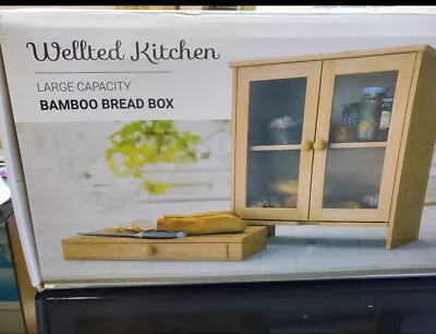 Large 2 Door Bamboo Bread Box With Cutting Board 2-Tier • $42