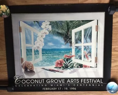 VTG 90s Miami Coconut Grove Arts Fest Festival Poster 1996 Ocean Window  • $20