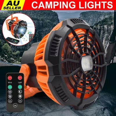 Camping Lights USB Rechargeable LED Fan Lantern Lamp & Hook Remote Portable OZ • $30.85