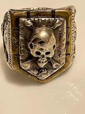 Heavy Mexico Sterling Silver And Other Metal Skull Biker Ring Size=9 To 9.5 • $500