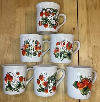 Vintage1970s Wild Strawberries Coffee Cup Japan Country Kitchen Set Of 6 *PICS* • $34.65