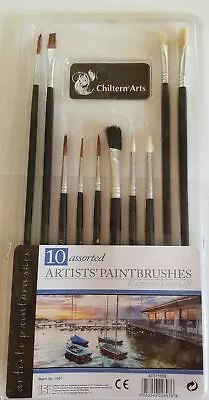 10 Artist Brushes Paint Brush Set Assorted Size Acrylic Oil Brushes CHILTERN UK • £2.95