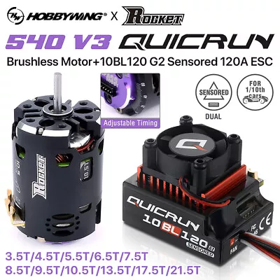 Hobbywing 10BL120 120A ESC 540 V3 Brushless Motor Combo For 1/10 1/12 RC Car • $109.42