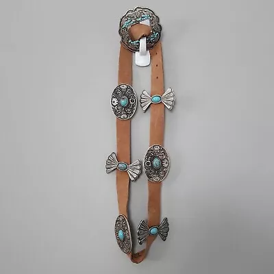 Vtg Arden B. Navajo Nickel Silver Turquoise Concho On Suede Leather Belt M/L • $65.84