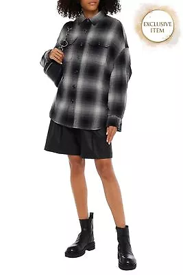 RRP €710 R13 Oversized Overshirt Size L Silk Blend Gingham Pattern Button Front • $15.56