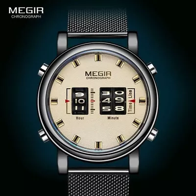 MEGIR Stylish Drum Roller Analog Wristwatch Men Military Watch Leather Strap UK • £34.99