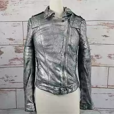 Revolve Muubaa Minsk Suede Quilted Leather Biker Jacket Silver Size US 4 • $200