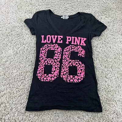 PINK Victorias Secret Tri Blend Womens Size XS Short Sleeve T Shirt V Neck Black • $0.99