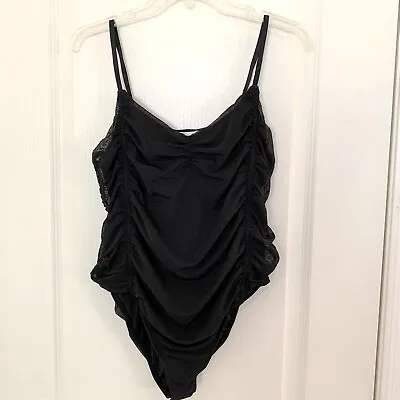 Topshop Mesh Bodysuit Top Ruched Sleeveless Black Size 14 NEW • $19.99