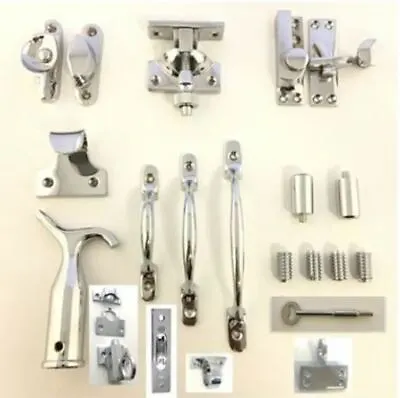 Polished Chrome Sash Window Fittings-Fasteners/Catch/Pole Hook/Pulley/Lift/Stops • £16.50