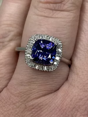 8x8 AAAA Tanzanite & E-F VS2 Clarity Diamond Platinum Ring Size 9 • $2700