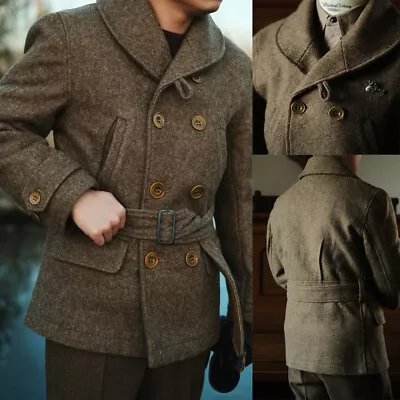 Retro British Style Safari Coat Wool With Belt Double Breasted 8090s Outdoor Fit • $74.57