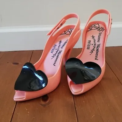 Vivienne Westwood X Melissa Pumps Open Toe Heart Pink Black Size 35/36 Used • $96.99