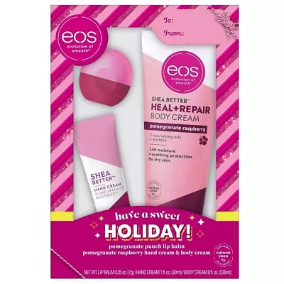 EOS Pomegranate Punch Lip Balm Raspberry Hand Cream And Body Cream - 3pc Set • $19.99