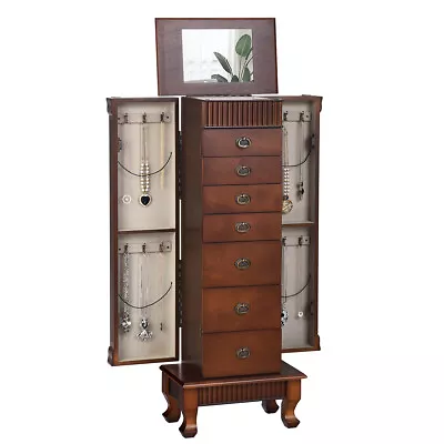 Costway Jewelry Cabinet Armoire Box Storage Chest Stand Organizer Necklace Wood • $169.99