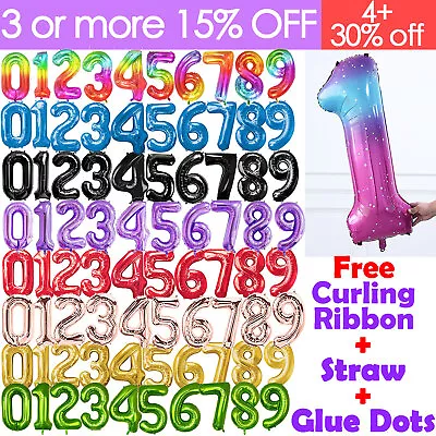 Number Balloons Helium Giant Foil Large Air 32  40  Birthday Age Party 0-9 • £1.84