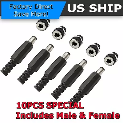 10 Pcs Male Barrel Jack Plug Female Socket Panel Mount Dc 12v Power Connectors • $6.45