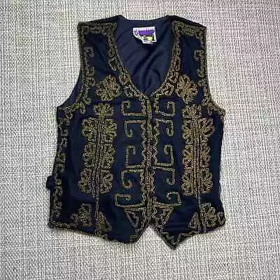 Other Destination Women's Size L Vintage Black & Gold Beaded Pattern Silk Vest  • $20