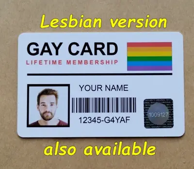 Personalised Novelty Gay Pride ID Card Lifetime Membership Joke Friend Colleague • £4.99