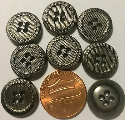 8 Antiqued Silver Tone Metal 4-hole Sew-through Buttons Almost 5/8  15.2mm 5040 • $5.99