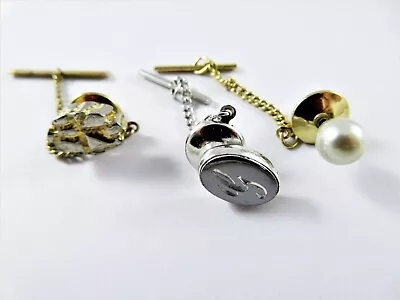 Vintage Tie Tack Pins With Chains Gold Tone Silver Tone Mixed Lot Of 3 From 1960 • $12.60