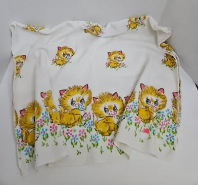 Vintage Baby Blanket Kitties Receiving 30 X 40 • $14.40