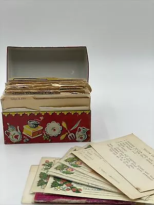 Antique 1960’s Tin Stylecraft Recipe Box Handwritten Cards Clippings Baking Cook • $64