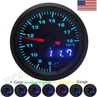 2  52mm 7 Color Volt Gauge 8-18V Auto Boat Analog/Digital Dual Display Car Meter • $30.69