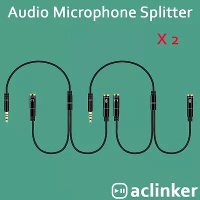 2 X Headphone Auido Microphone Splitter Adapter Aux 3.5mm Male To 2X3.5mm Female • $3.95