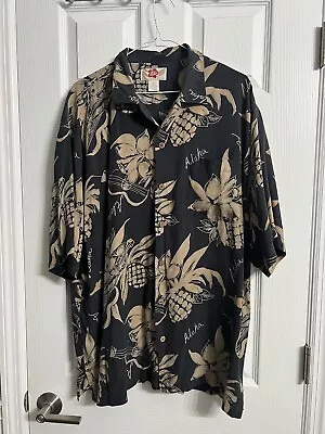 Hilo Hattie Black Floral Aloha Hawaiian Shirt Silk Mens Size XL Vintage • $15