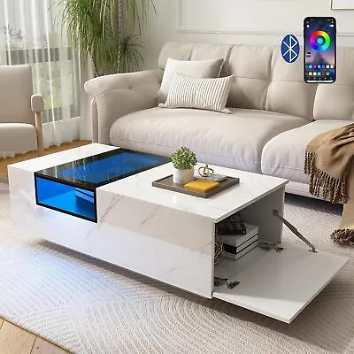 47.3IN High Gloss Modern Large  LED Coffee Table With Storage And APP Control  • $189.99