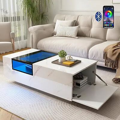 47.3IN High Gloss Modern Large  LED Coffee Table With Storage And APP Control • $180.49