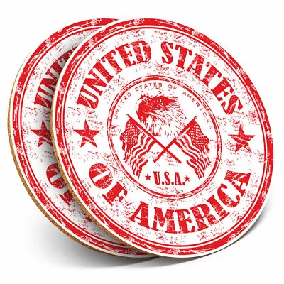 2 X Coasters - United States Of America Travel Stamp Home Gift #5386 • £5.99