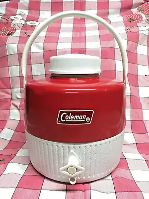 Vintage Coleman Insulated Camping Cooler Picnic Water Jug With Cup - Red • $10