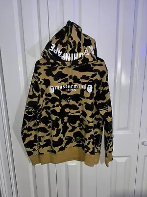 BAPE X Mastermind Japan 1st Camo Embroidered Skull Hoodie Yellow Tan Size L RARE • $700