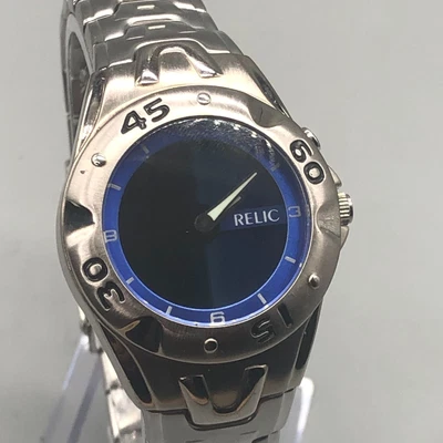 $25.49 • Buy Relic Watch Men Silver Tone Blue Round Animated Moving Dial New Battery 7.75 