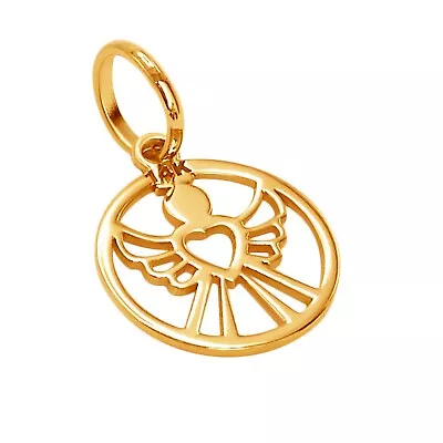 14k Pure Solid Yellow Gold Angel Heart Wings Round Delicate Small Charm Pendant • $69.99