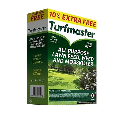 Turfmaster All Purpose Lawn Feed Weed Mosskiller 10% Extra Free 1kg Treats 47m2 • £10.29