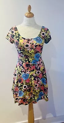 H&M Flower Skater Dress Jersey Cotton Size 14 • £4.99