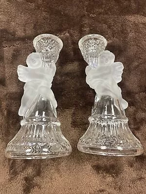 Glass Cherub/Angel Candlestick Pair Vintage Candle Holders Set Of 2 • $12