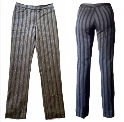 Vintage David Cardona 100% Silk/silk Lined Striped Brown/gray Pants 4 Fits 0/1 • $19.99