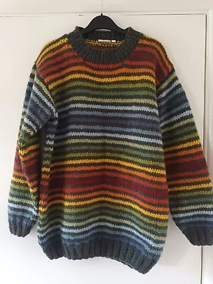 £72 • Buy Pachamama Hand Knitted Wool Striped Chunky Jumper Size M-L