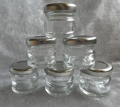 6x Pattesons Mini Glass Jam Jars With Silver Aluminium Scew Top Lids 30 Ml Each • £3.20