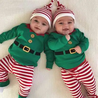 Newborn Baby Boy Girl Christmas Elf Cosplay Romper Top Pants Hat Costume Outfit • £5.82